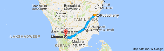 Pondicherry to Munnar route, distance, time and road conditions