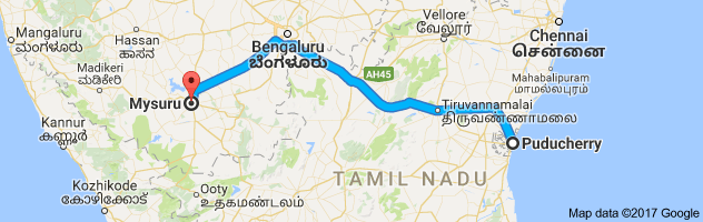 Pondicherry to Mysore route, distance, time and road conditions