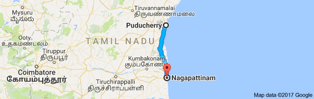 Pondicherry to Nagapattinam route, distance, time and road conditions