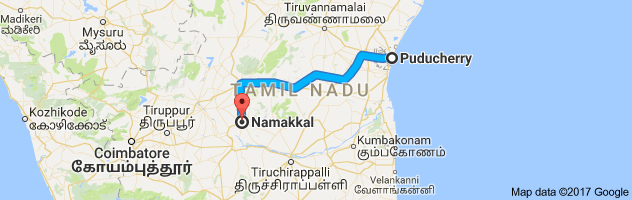 Pondicherry to Namakkal route, distance, time and road conditions