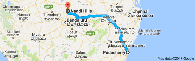 Pondicherry to Nandi Hills route, distance, time and road conditions