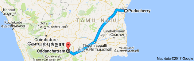 Pondicherry to Oddanchatram route, distance, time and road conditions