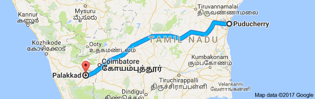 Pondicherry to Palakkad route, distance, time and road conditions