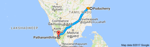 Pondicherry to Pathanamthitta route, distance, time and road conditions