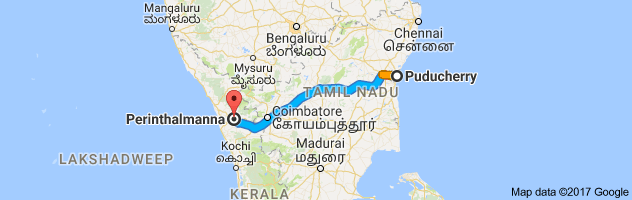 Pondicherry to Perinthalmanna route, distance, time and road conditions