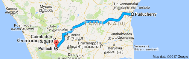 Pondicherry to Pollachi route, distance, time and road conditions