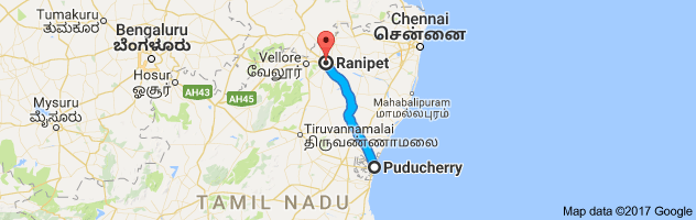 Pondicherry to Ranipet route, distance, time and road conditions