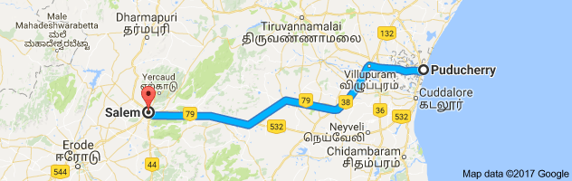 Pondicherry to Salem route, distance, time and road conditions