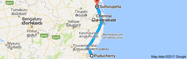 Pondicherry to Sullurpeta route, distance, time and road conditions