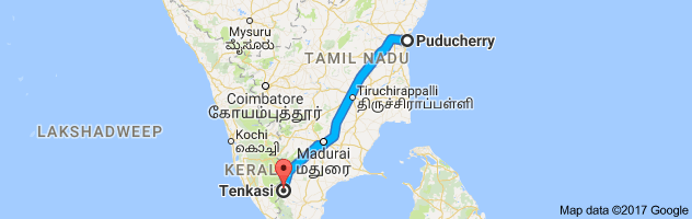 Pondicherry to Tenkasi route, distance, time and road conditions