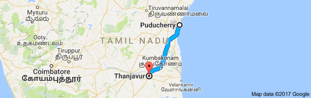 Pondicherry to Thanjavur route, distance, time and road conditions