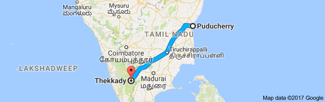 Pondicherry to Thekkady route, distance, time and road conditions