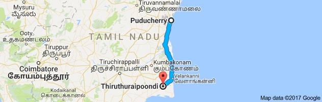 Pondicherry to Thiruthuraipoondi route, distance, time and road conditions