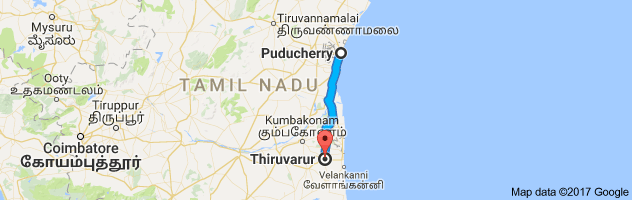 Pondicherry to Thiruvarur route, distance, time and road conditions