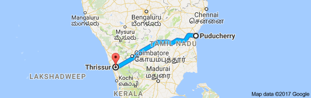 Pondicherry to Thrissur route, distance, time and road conditions