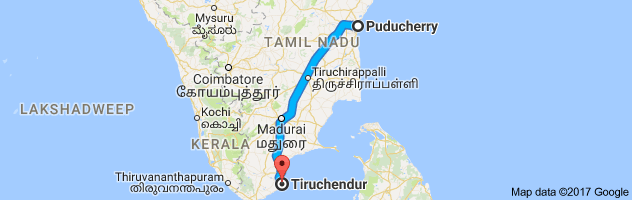 Pondicherry to Tiruchendur route, distance, time and road conditions