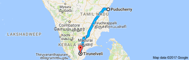 Pondicherry to Tirunelveli route, distance, time and road conditions