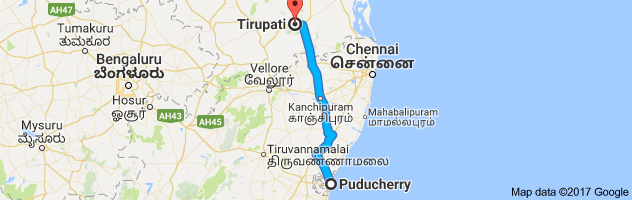 Pondicherry to Tirupati route, distance, time and road conditions