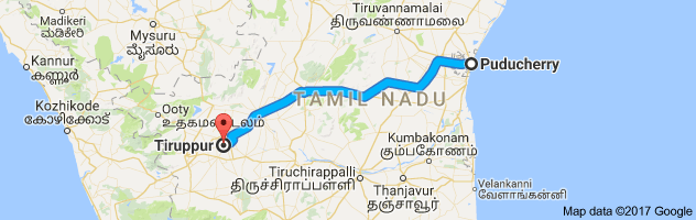 Pondicherry to Tirupur route, distance, time and road conditions