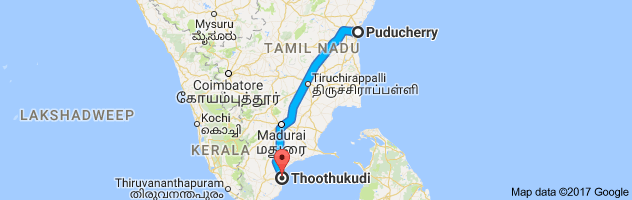 Pondicherry to Tuticorin route, distance, time and road conditions