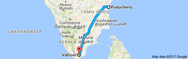 Pondicherry to Vallioor route, distance, time and road conditions