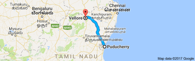 Pondicherry to Vellore route, distance, time and road conditions