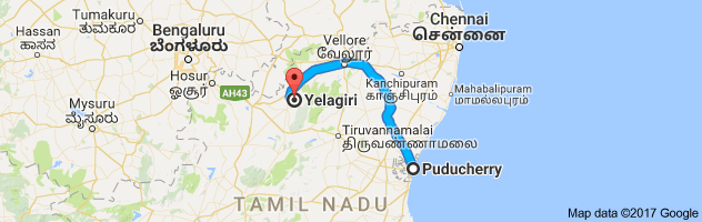 Pondicherry to Yelagiri route, distance, time and road conditions