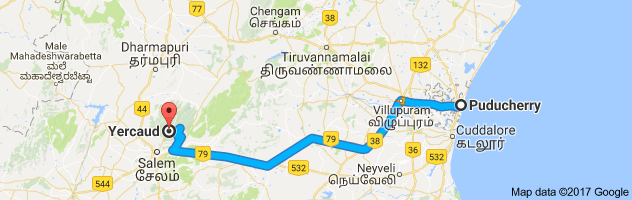 Pondicherry to Yercaud route, distance, time and road conditions