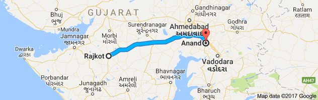 Rajkot to Anand route, distance, time and road conditions