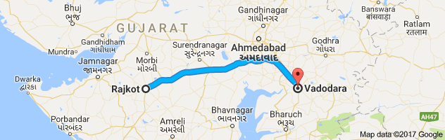 Rajkot to Baroda route, distance, time and road conditions