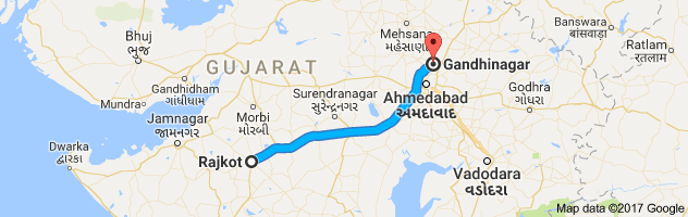 Rajkot to Gandhinagar route, distance, time and road conditions