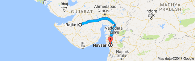 Rajkot to Navsari route, distance, time and road conditions