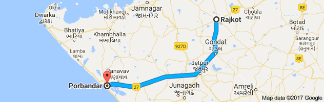 Rajkot to Porbandar route, distance, time and road conditions