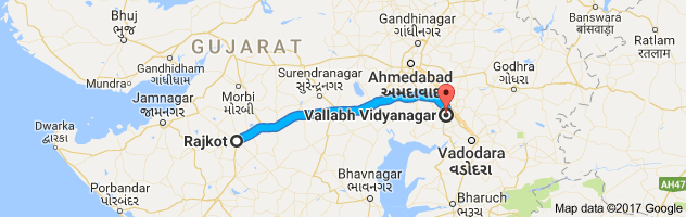 Rajkot to Vallabh Vidyanagar route, distance, time and road conditions