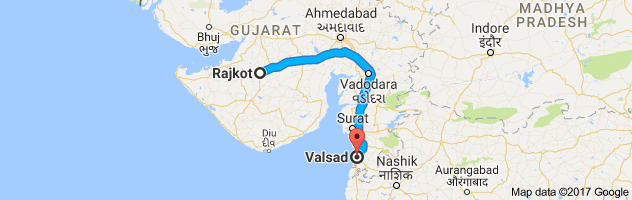 Rajkot to Valsad route, distance, time and road conditions