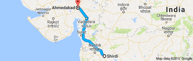 Shirdi to Ahmedabad route, distance, time and road conditions