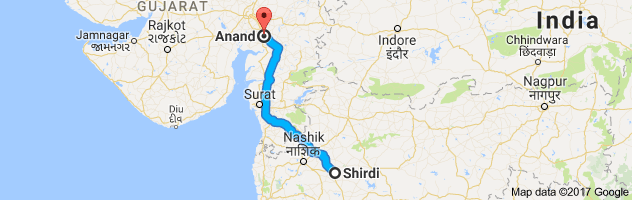 Shirdi to Anand route, distance, time and road conditions