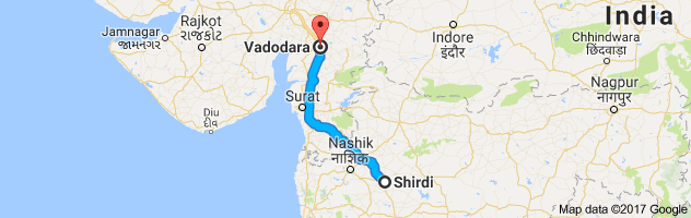 Shirdi to Baroda route, distance, time and road conditions