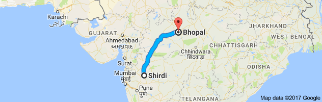 Shirdi to Bhopal route, distance, time and road conditions