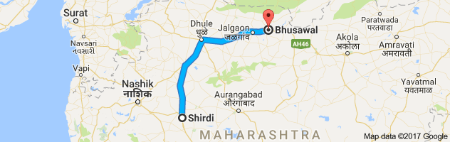 Shirdi to Bhusawal route, distance, time and road conditions