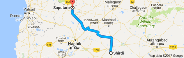 Shirdi to Saputara route, distance, time and road conditions