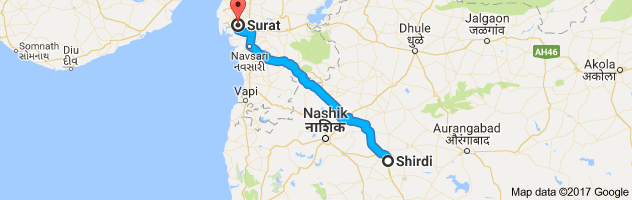 Shirdi to Surat route, distance, time and road conditions