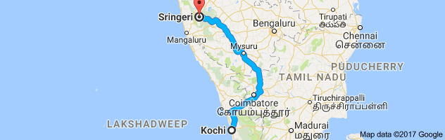 Kochi to sringeri route, distance, time and road conditions