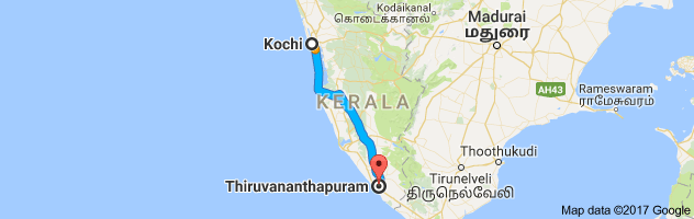 Kochi to Trivandrum  route, distance, time and road conditions