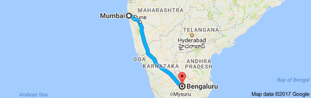 Mumbai to Bangalore  route, distance, time and road conditions