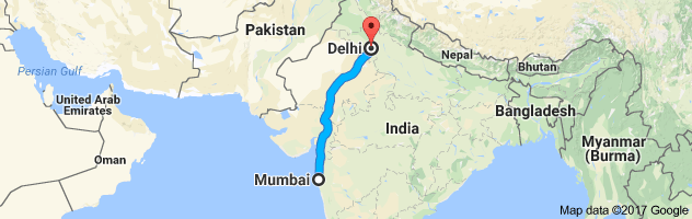 Mumbai to Delhi  route, distance, time and road conditions