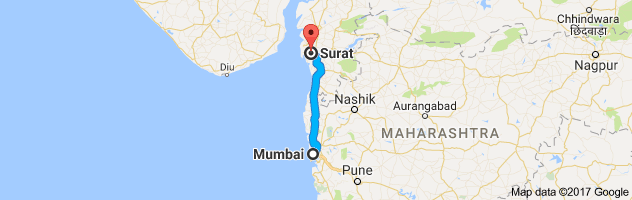 Mumbai to Surat route, distance, time and road conditions