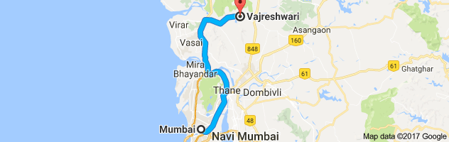 Mumbai to Vajreshwari  route, distance, time and road conditions