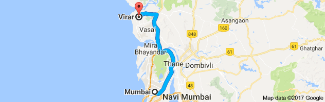 Mumbai to Virar  route, distance, time and road conditions