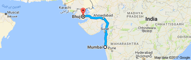 Mumbai to Bhuj  route, distance, time and road conditions